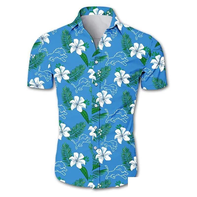 Camicie casual da uomo Camicia a fiori estiva Detroit Streetwear Blu Cartoon Lions Shirtmens Consegna drop