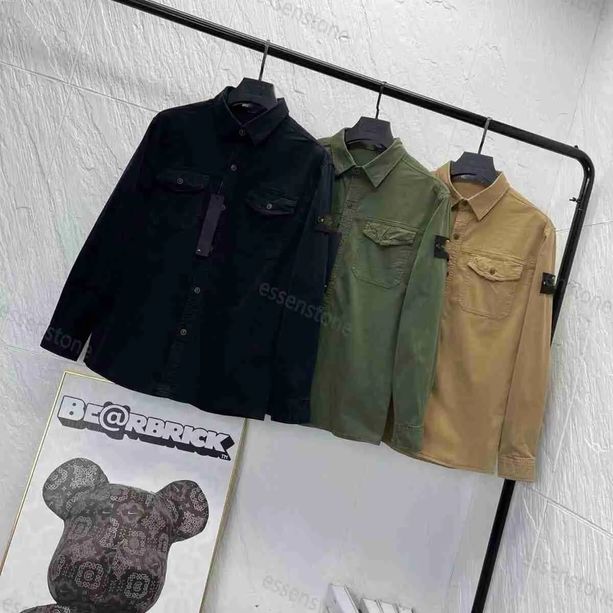 Vestes de poche en pierre de créateur veste d'île fermeture éclair à manches longues Badges hommes t-shirt manteau décontracté coupe-vent broderie chemises pour hommes manteaux d'automne taille asiatique m-3xl X23