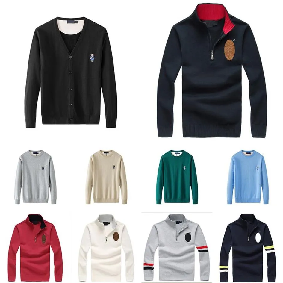 Herren-Designer-Polopullover aus Fleece, RL-Shirts, dicker halber Reißverschluss, hoher Hals, warmer Pullover, schmaler Strickpullover, Laues-Pullover, klein, horse240b