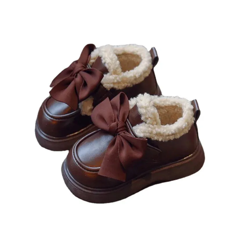Botas Zapato de algodón para niños Arco de invierno para niñas Botas de tobillo antideslizantes con borde volteado Botas de nieve gruesas y cálidas para niños 231018