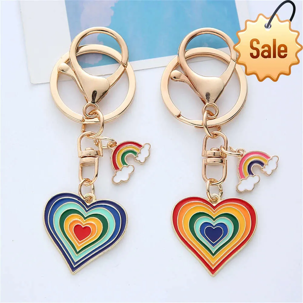 Mode kleurrijke liefde sleutelhanger legering regenboog sleutelhanger hanger paar tas hangende ornament mooie prachtige hartvorm cadeau