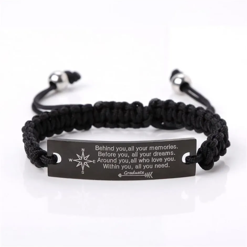 Bracelet 316 en acier inoxydable Bracelet gradué étudiant garçon corde noire réglable homme souhait à fils frère ami bijoux cadeau 268d