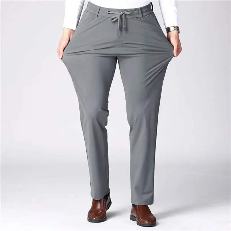 Ternos masculinos calças de terno grande elasticidade elástica com cintura alta elástico bolsos com cordão para