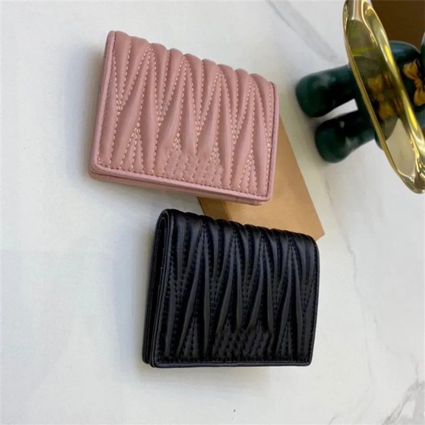 Classic Fold Sheepskin Wallet Women Card Holder Money Clips Leather Purse Metal Letter Designer Wallets With Box187E