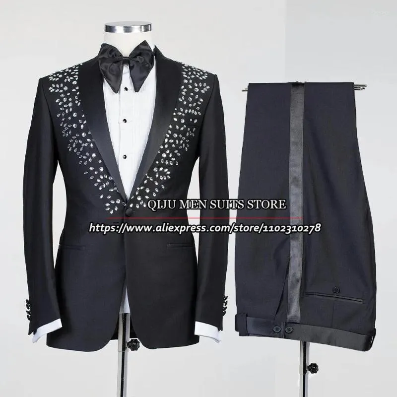 Herrdräkter elegant brudgum Wear Wedding For Men Pärlad blazer Set 2 stycken Business Dinner Party Male Clothing Single Breasted Jacket