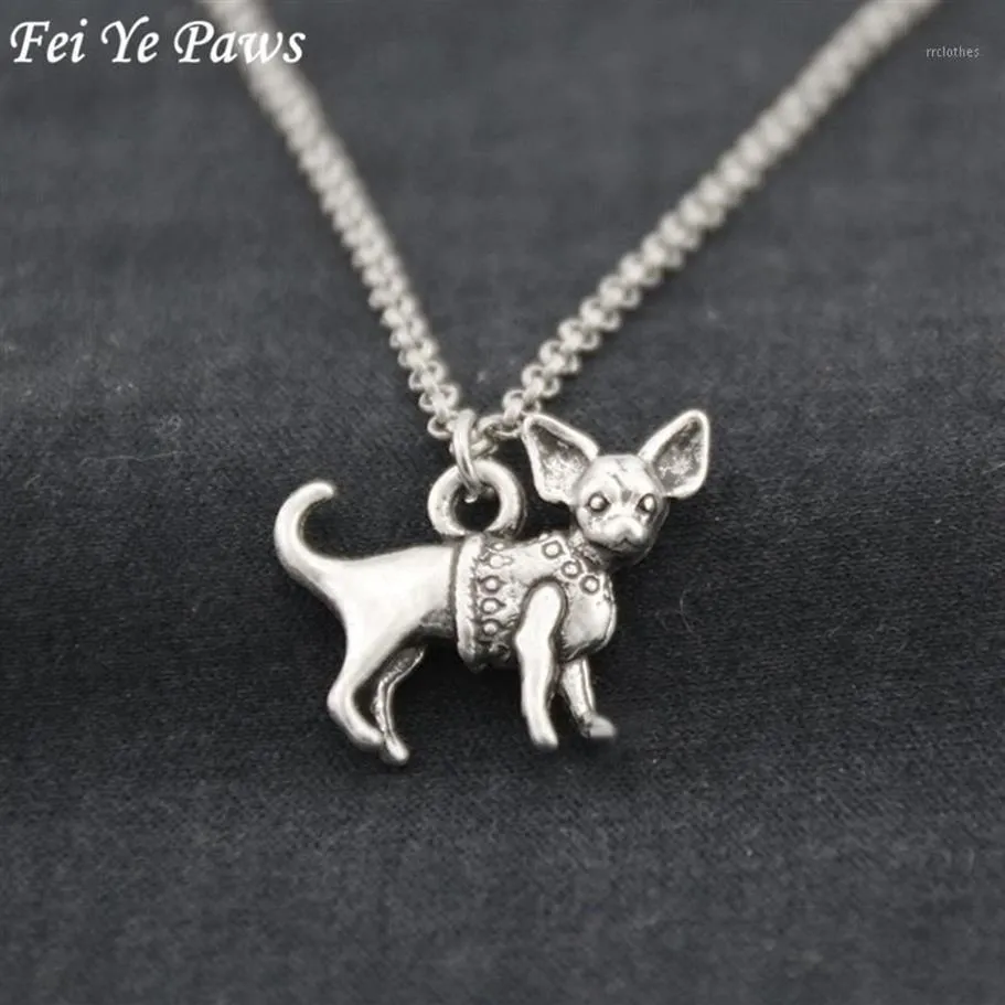 Anhänger Halsketten Antik Silber Farbe Chihuahua Hund Edelstahl Kette Halskette Boho Tier Chocker Mode Accessoires Jewele248V