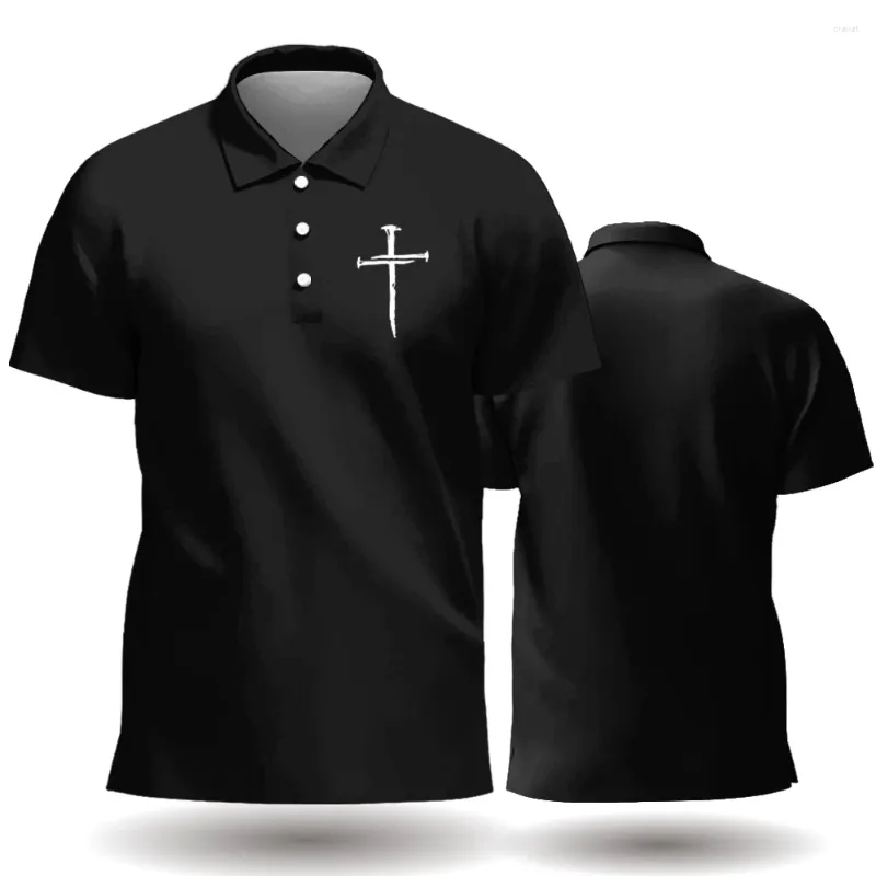 Polos pour hommes Summer Menshort Sleeve Solid Color Polo Shirt 3D Imprimé Cross Motif Sports Quotidiens Casual Surdimensionné Tops Hommes Poloshirt Vêtements