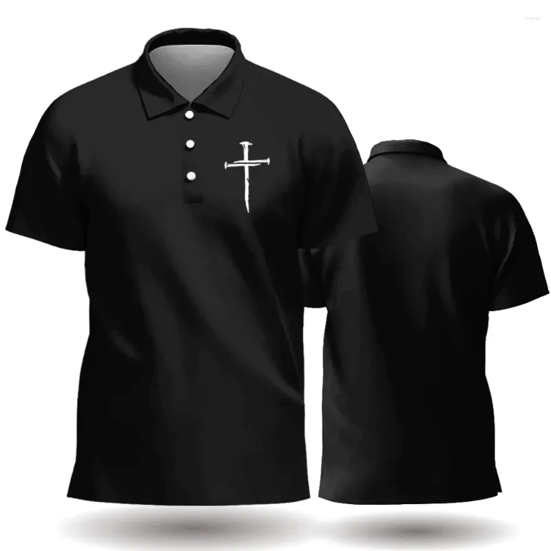 Poloshirts für Herren, Sommer, kurzärmlig, einfarbig, Poloshirt, 3D-gedrucktes Kreuzmuster, täglicher Sport, lässig, übergroße Tops, Herren-Poloshirt-Kleidung