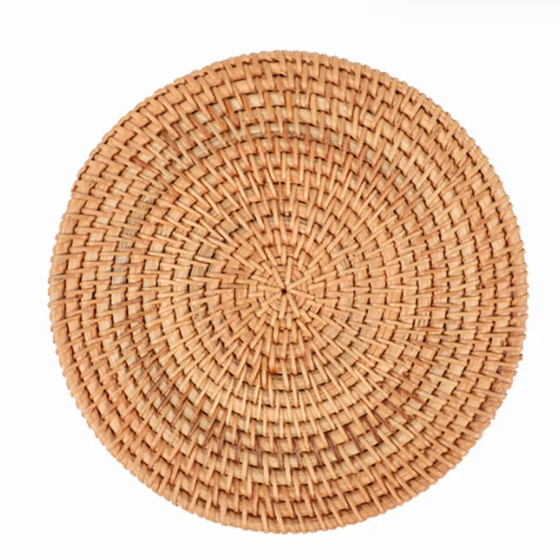 Natural Hand-woven Round Placemat Anti-slip Dining Table Mat Bowl Pads Drink Cup Holder Kitchen Decoration Accessories