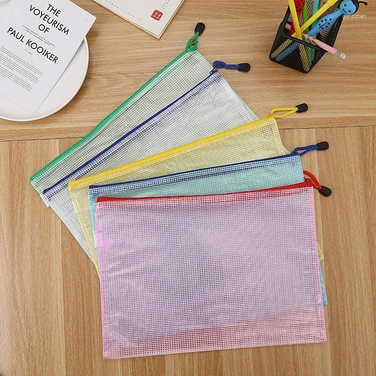 Storage Bags 2PCS Stationery Folder File Mesh Zipper Pouch A4 A3 A6 B5 Document Bag Zip Folders School Office Supplies