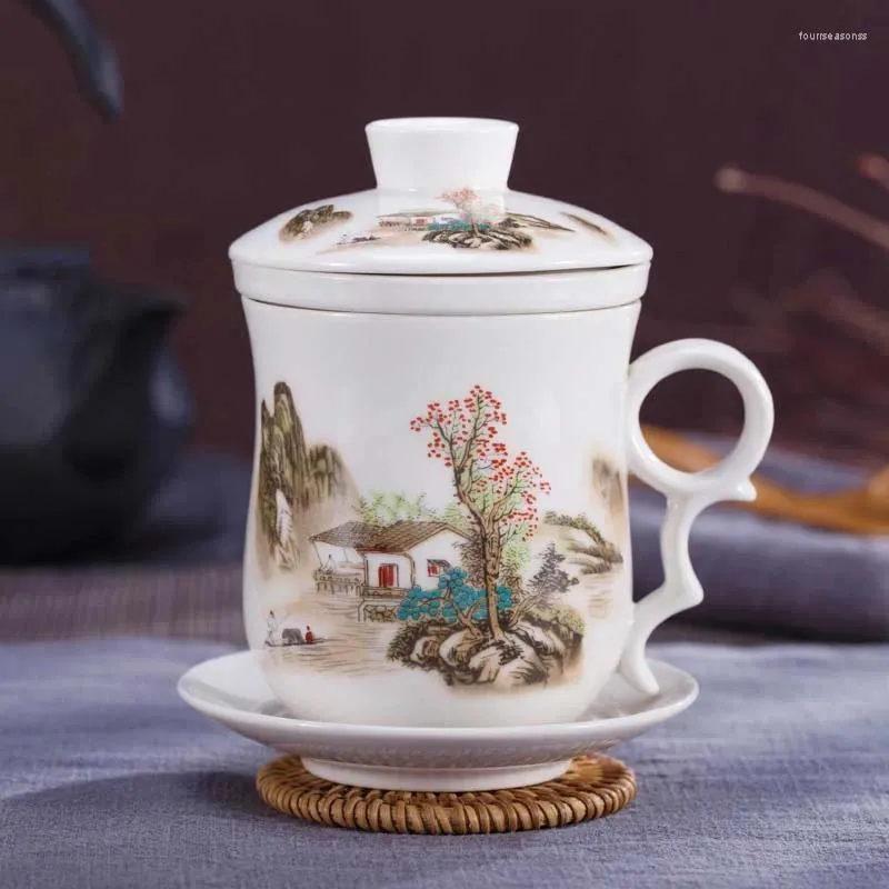 Muggar kinesisk te-mugg med silinfusör och lock tefat keramisk te mugg bekväm system porslin personlig kopp 11