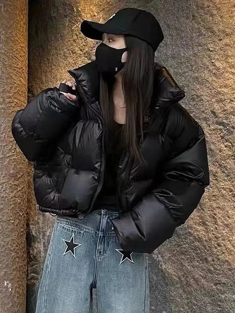 Women's Down Parkas Jmprs Thick Women Winter Warm Loose Puffy Coats Cotton Padded Stand Collar Korean Jackets Black Fashion Female Clothes 231018