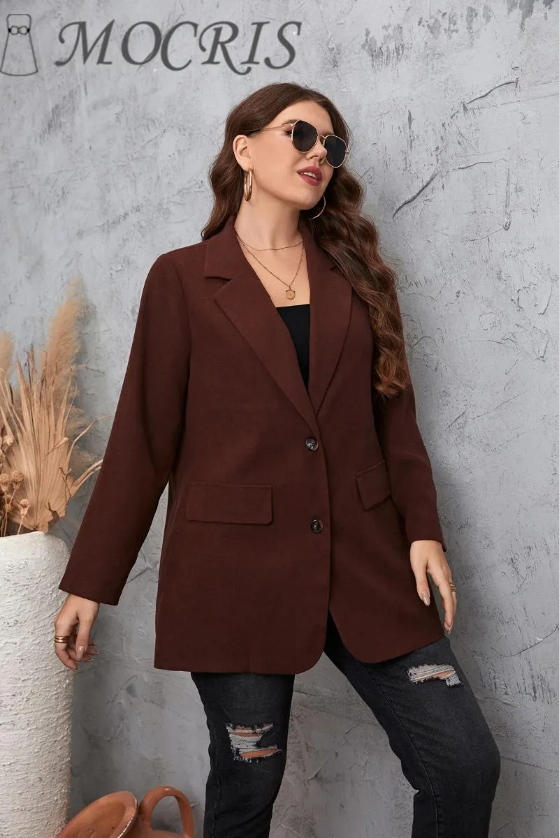 Outerwear Elegant And Linen Modern Long Sleeves Prefall Brown Casual Suit Jacket For Women2023 Loose Plus Size Clothing With