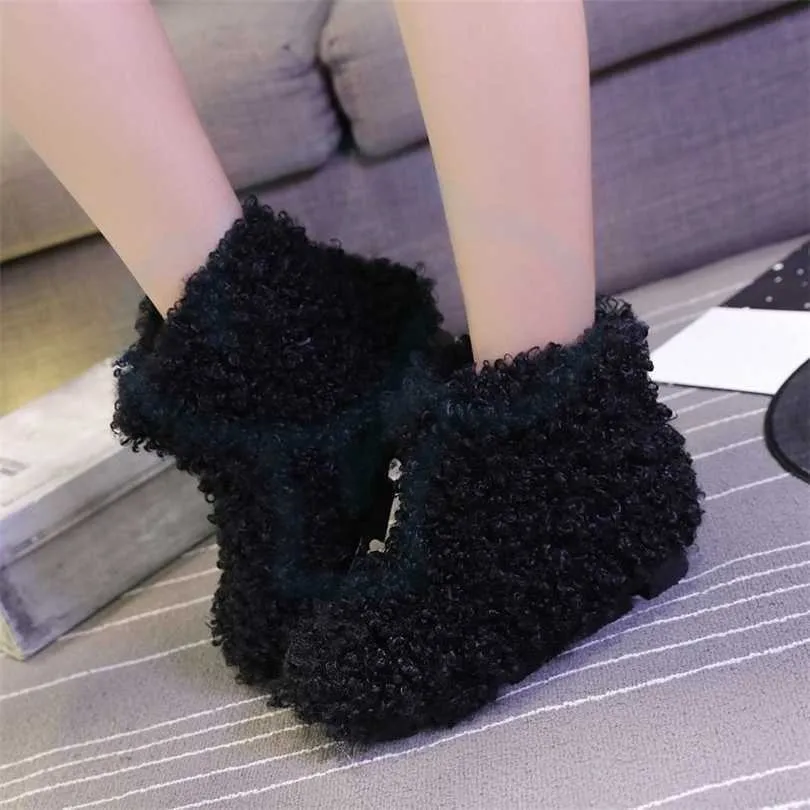 Top Boots Women's Shoes Snow Boots Women's Winter Thick Soles Wool Lambs Insulation Cotton Rolls Sloping Heels