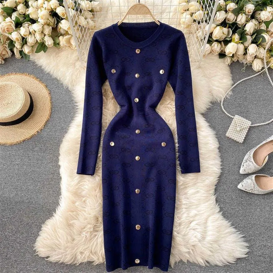 Gebreide trui jurk dames herfst winter nieuwe mode retro ronde hals jacquard strak pakket hip vestidos211e