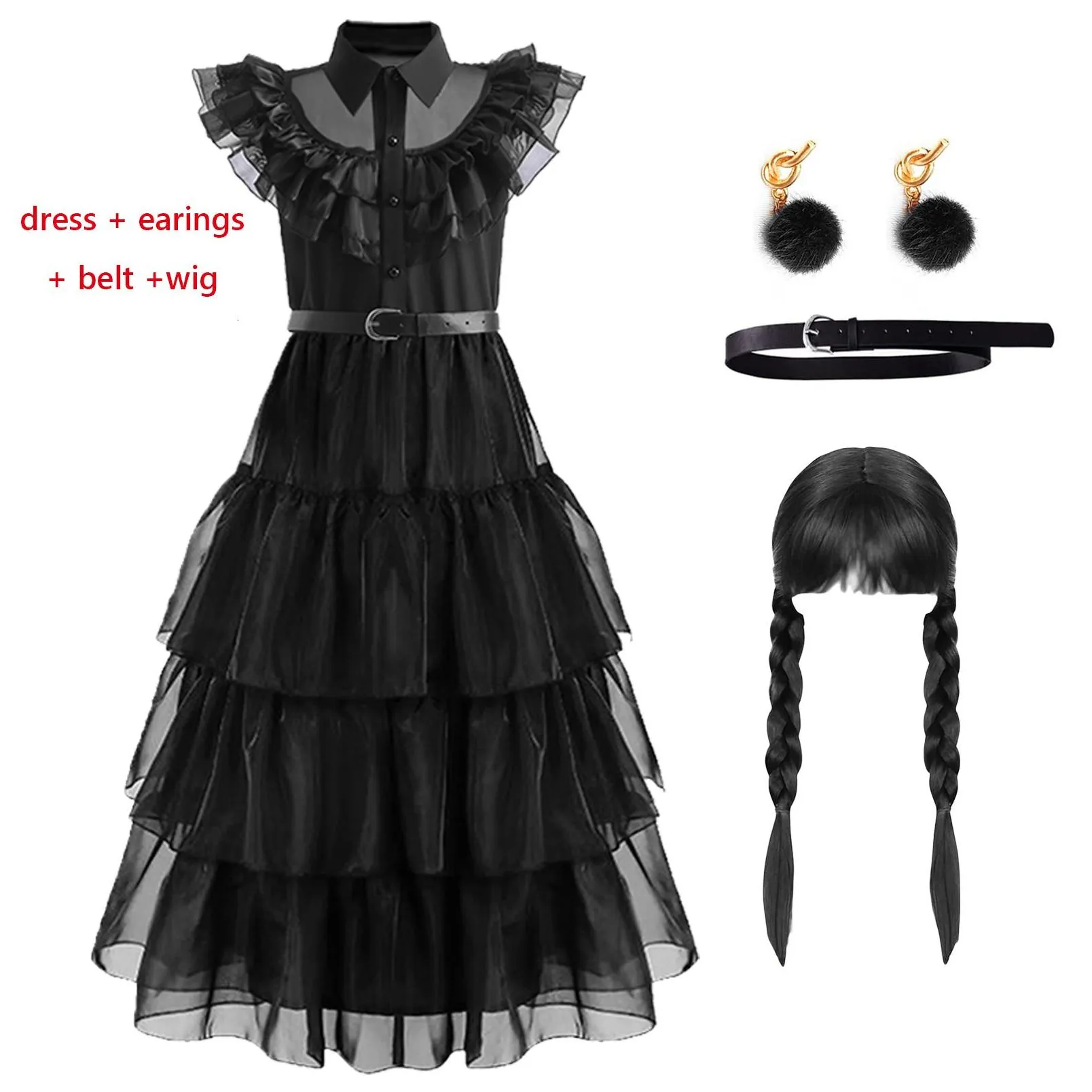 Special Occasions Special Ocns Girls Black Wednesday Addams Costume Teenage Birthday Party Cosplay Halloween Merlina Carnival Kids Pri Dhdyl