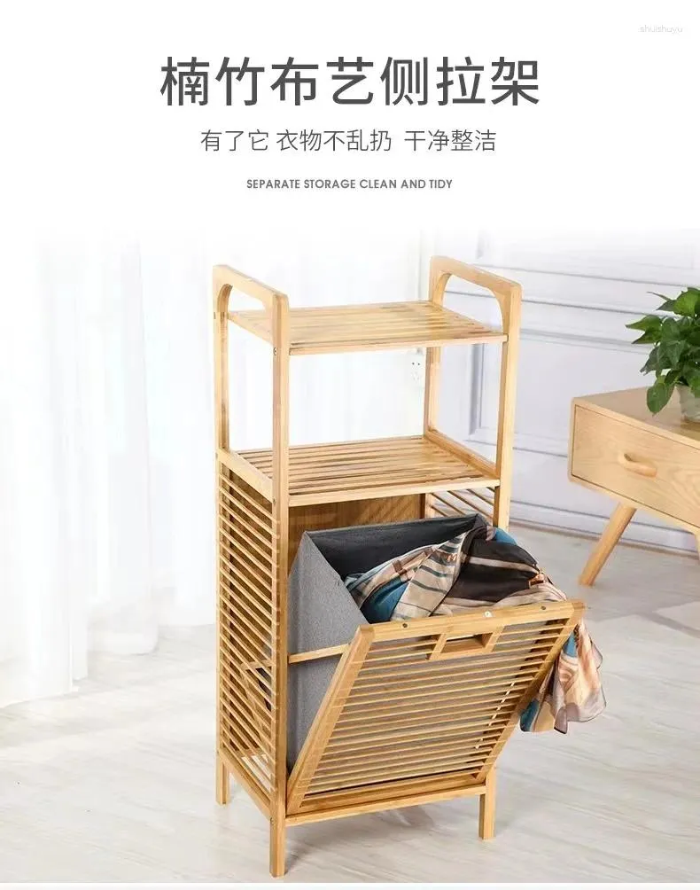 Storage Bags Bamboo Cloth Laundry Basket Dirty Sorting Three-layer Rack