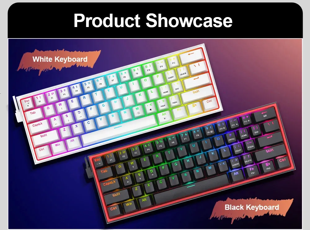 Compact RGB Mechanical Keyboard - 61 Key Mini Gaming Keyboard, Wired ...