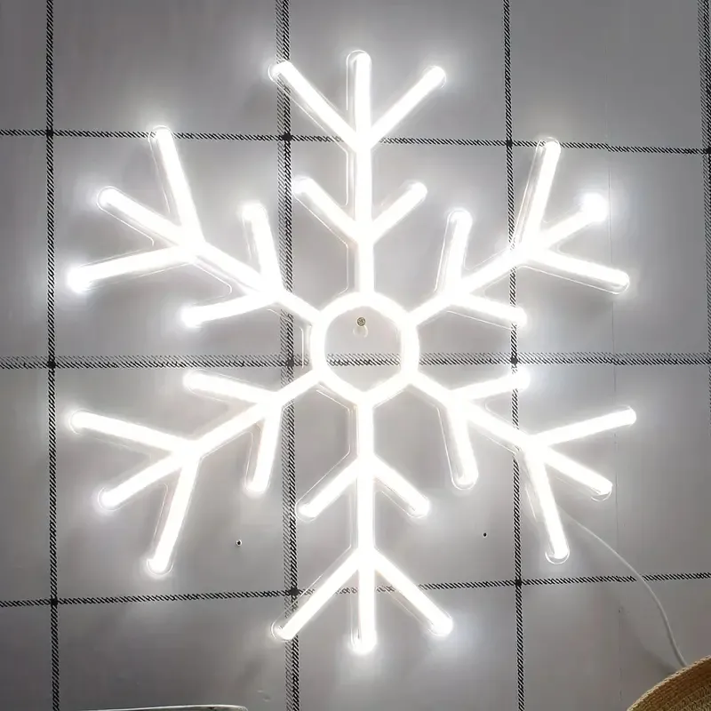 1pc Sneeuwvlok Kerstdecoratie Flex Siliconen LED-neonbord, Multifunctionele decoratieve wandgemonteerde verlichting, USB-voeding, Wit