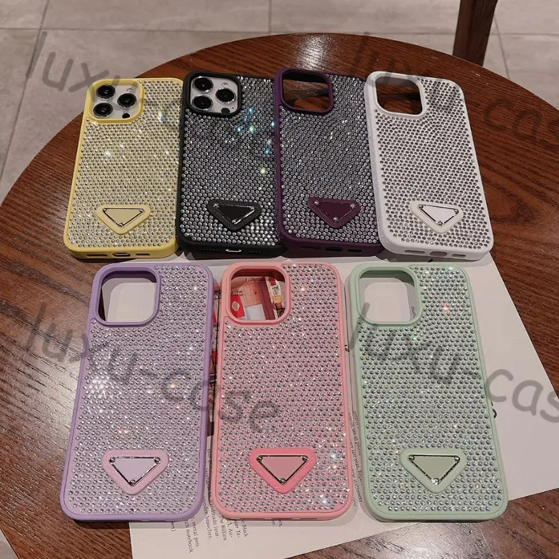 Luxury Glitter Triangle designer Phone Case Bling Rhinestone cases for iphone 15 promax 11 12 13 14 Pro Max Fashion Women p phonecase pink