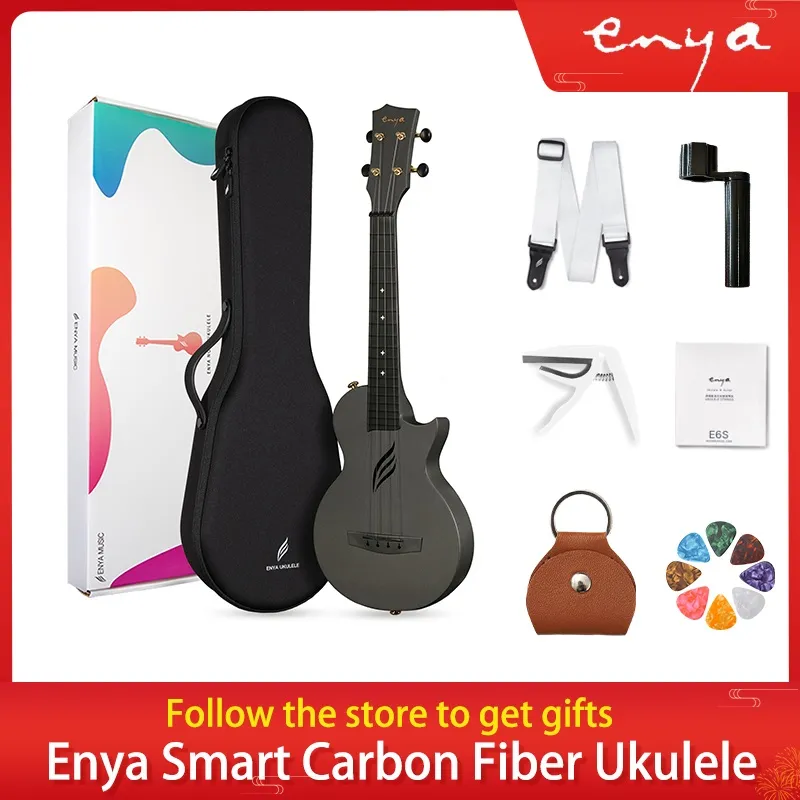 Enya Nova-Ukulele Intelligent Acoustic Guitar black, 4 Strings, Carbon Fiber, Beginner Instrument, 23", U, 23"