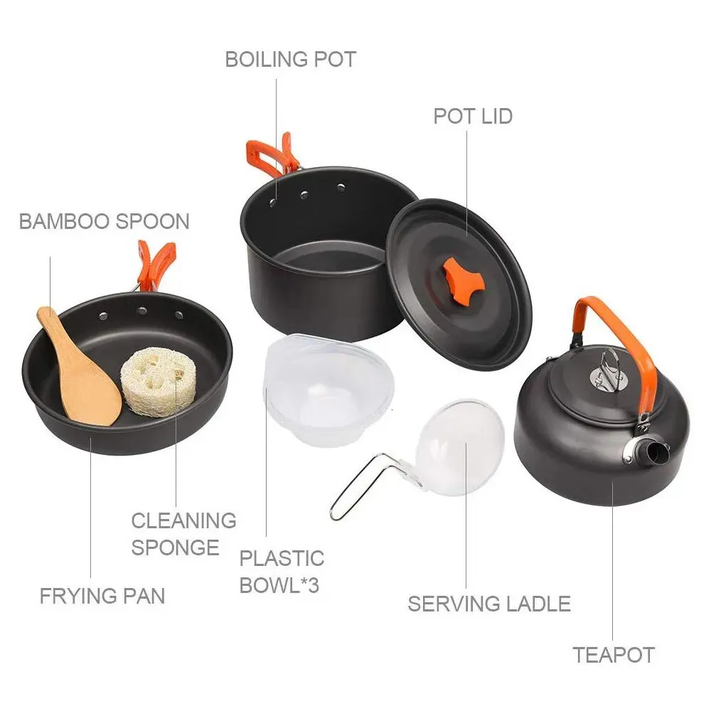 Camping Cookware Kit Outdoor Aluminum Cooking Set For 2 To 3 People Non Stick Folding Camping Pans And Pots Travelling Camping Hiking Picnic BBQ Orange - View #14