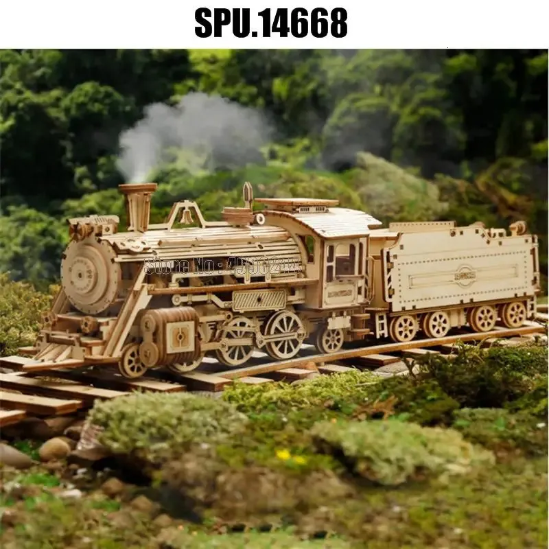 Doll House Accessories 3D Träpussel Leksaker Steam Train Model Building Kit för tonåringar Vuxen 231019