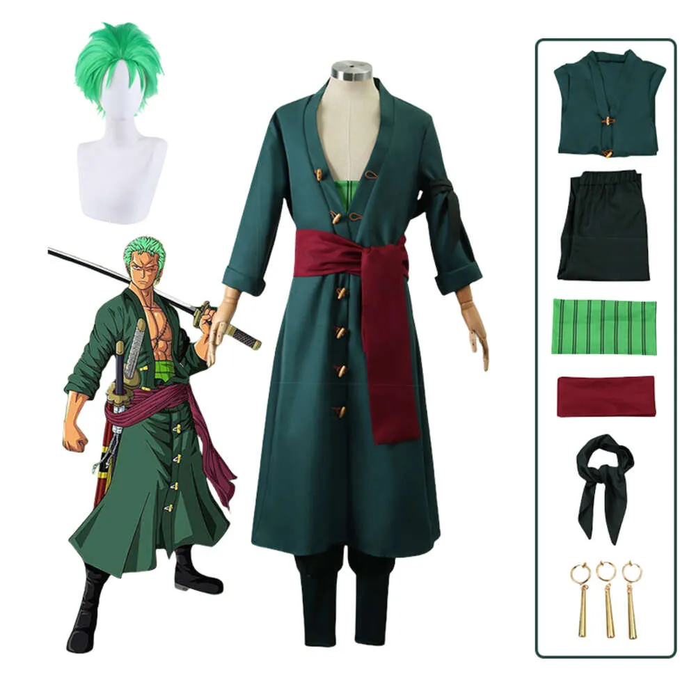 Anime roronoa zoro cosplay traje roupas casaco verde roronoa zoro peruca halloween trajes de natal para homens roupascosplay