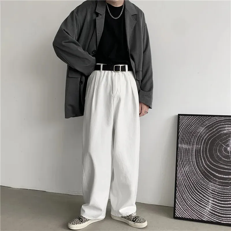 Sweats à capuche pour hommes Sweatshirts Jeans blancs Hommes Casual Pantalon large droit Été Mode coréenne Baggy Pantalon surdimensionné Bas Ins Vintage Mâle Y2K Vêtements 231018