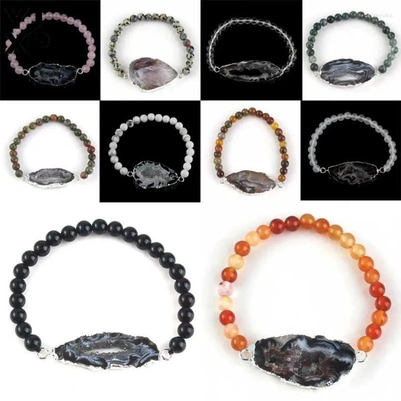 Strand yjxp silverpläterad naturlig oregelbunden form geode kontakt 6mm runda stenpärlor andliga energiarmband karnelliska smycken