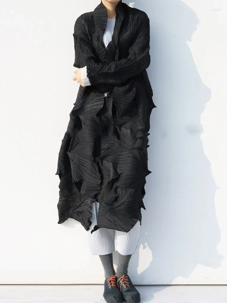 여자 트렌치 코트 미야크 주름 윈드 브레이커 코트 여성 2023 스프링 가을 캐주얼 한국 패션 느슨한 크기 드레스 벨트 오리지널