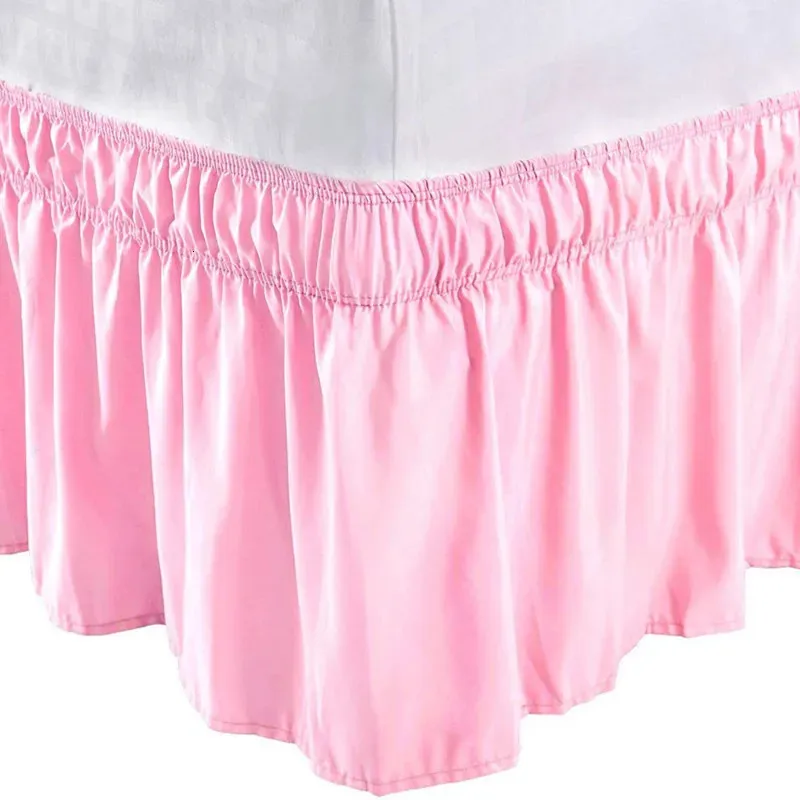 Jupe de lit bon rapport qualité prix Sakura jupes de lit à volants roses avec ceintures élastiques doubles couches - tissu résistant aux rides 15 pouces de haut 231019