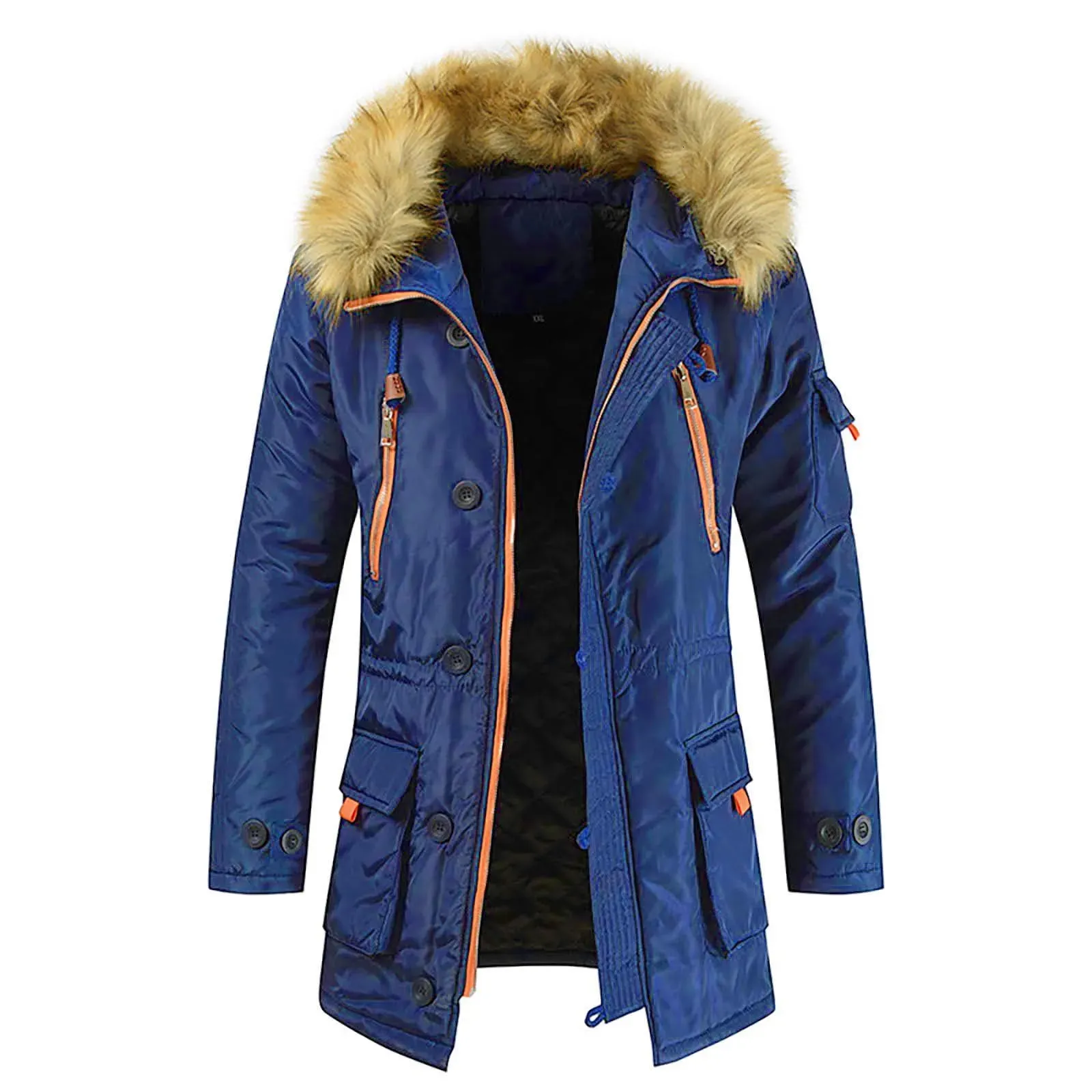 Mens Down Parkas Winter Coat Men Jacket Plush Fur Hooded Thicken Streetwear Hip Hop Military Trench Medium Parka 231018