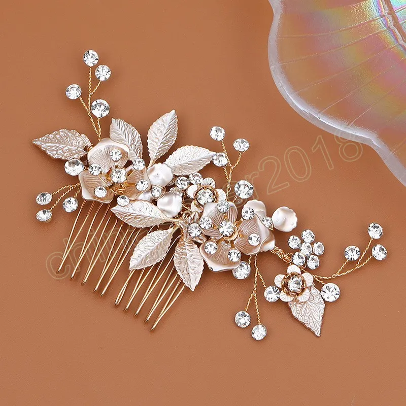 Metall Haar Kamm Perle Tiaras Für Frauen Braut Blumen Legierung Haarnadel Clip Engagement Kopfbedeckung Hochzeit Haar Ornament Schmuck Bijoux