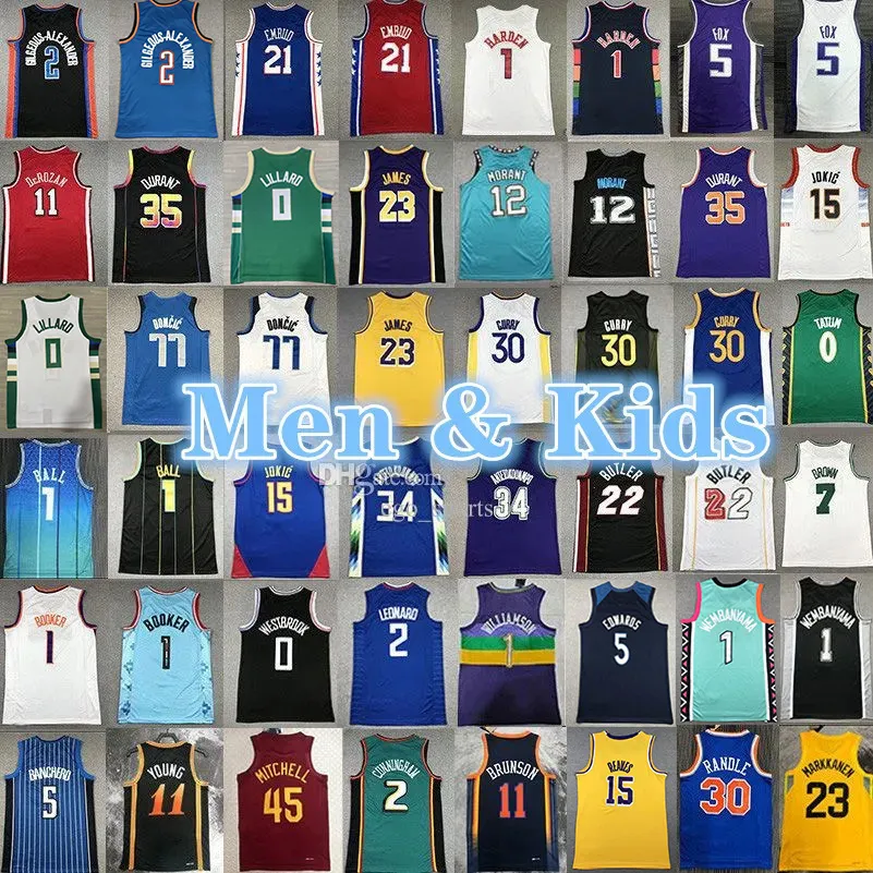 Men de basket-ball enfants Jerseys 30 Curry 11 Young 23 James Stephen 24 Bryant Giannis 34 Antetokounmpo 1 Lamelo Ball 12 Ja Morant 35 Kevin Durant Children Adult Children Jersey