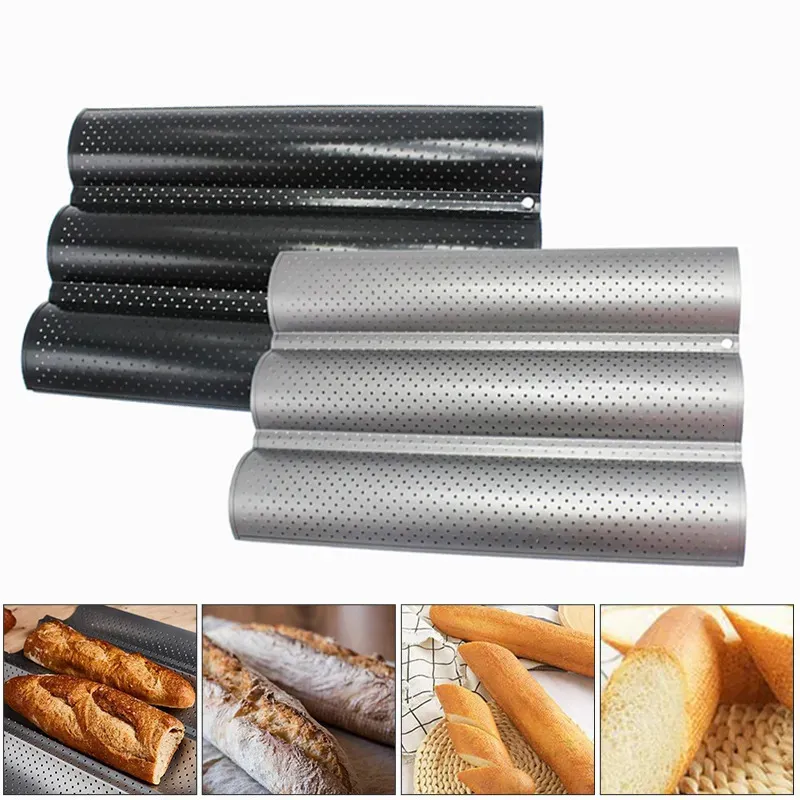 Moldes de cozimento Holaroom Prático Bolo Baguette Mold Panelas Pão Francês Molde Pão Onda Assadeira 2/3/4 Groove Waves Bread Baking Tools 231018