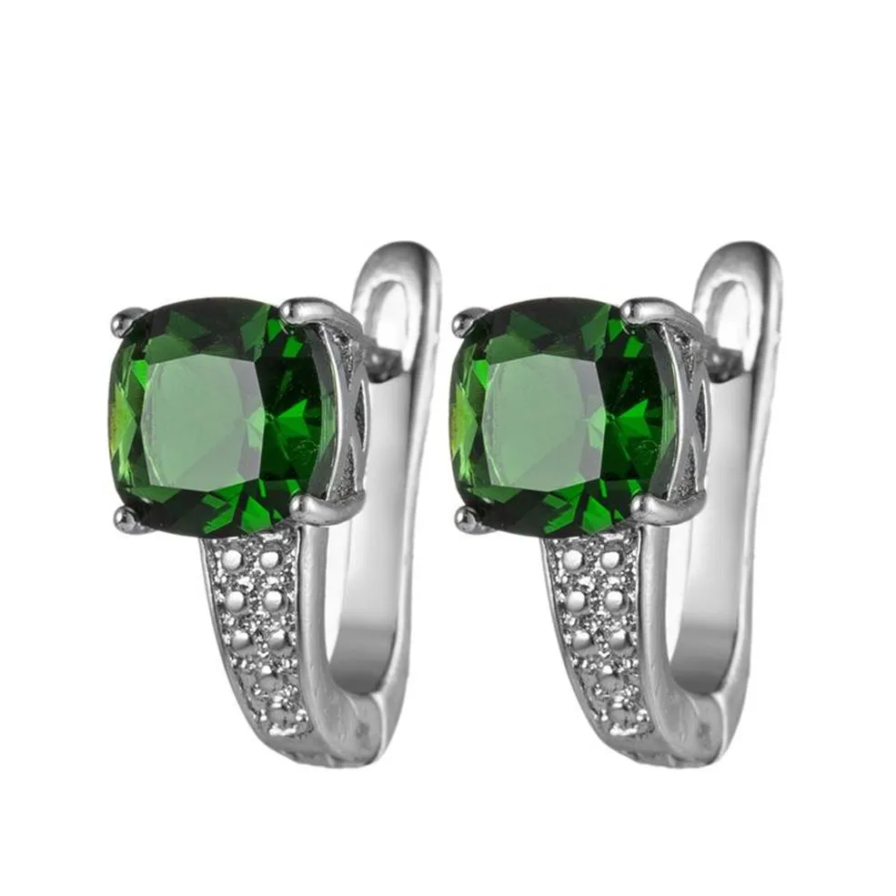 Luckyshine 12 paires cadeau mère bijoux forme ronde émeraude pierre précieuse 925 argent Greem Zircon Huggie boucles d'oreilles Whole2304