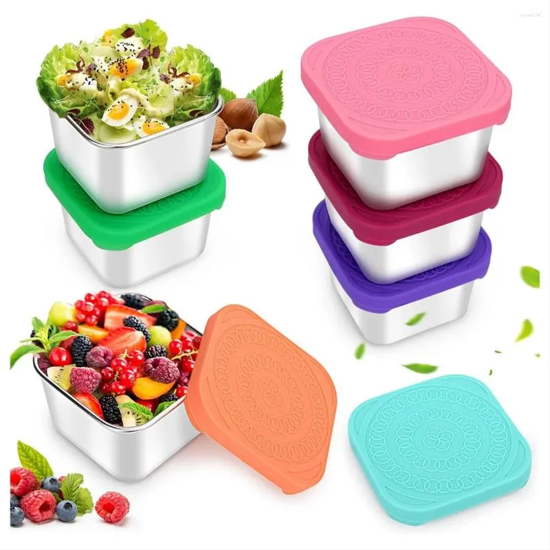 Bowls Stainless Steel Snack Containers 6Oz 304 Metal Sauce Storage Box With Silicone Lids