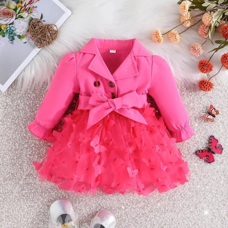 Girl Dresses Born Suit Dress Flowers Mesh Butterfly Fashion Party Little Princess Baby Christmas Birthday Gift Lapel Kids Clothes