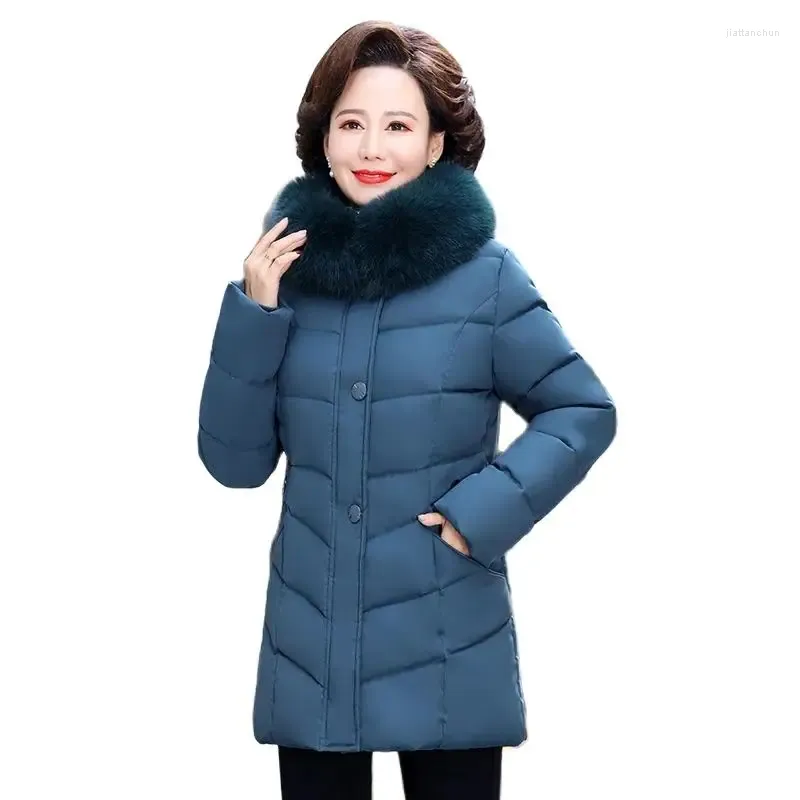 Women's Trench Coats Fashion Cotton-padded Womens Short Down Jacket Western-Style Mothers Hooded Coat With Large Fur Collar Warm Jacke