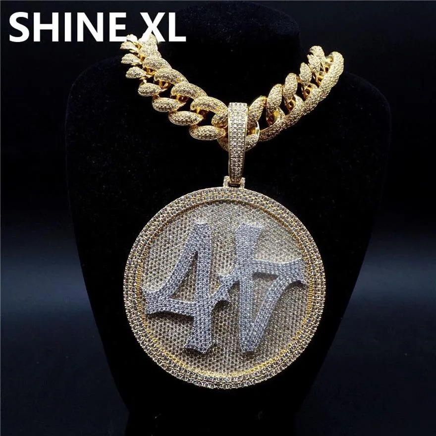 Iced Out Big Round Spinner nummer 44 Pendant Necklace Gold Plated Mens Hip Hop Bling Jewelry Gift293y