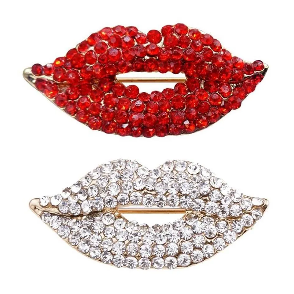 Sexy Elegant Women Crystal Lips Costume Brooches Creative Kiss Pin Jewelry251j