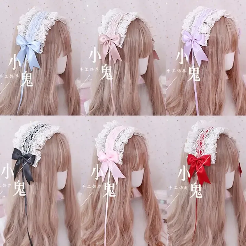 Hair Accessories Japanese Sweet Lolita Retro KC Headband Female Lace Trim Bowknot Headwear Cosplay Hairpin A330 231019