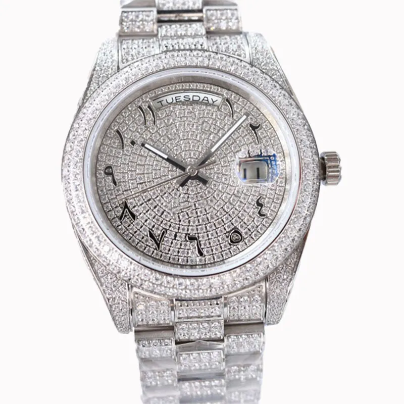 다이아몬드 시계 운동 reloj hombre 자동 실버 시계 드레스 스테인리스 스틸 스틸 방수로 빛나는 커플 손목 시계 깨끗한 공장