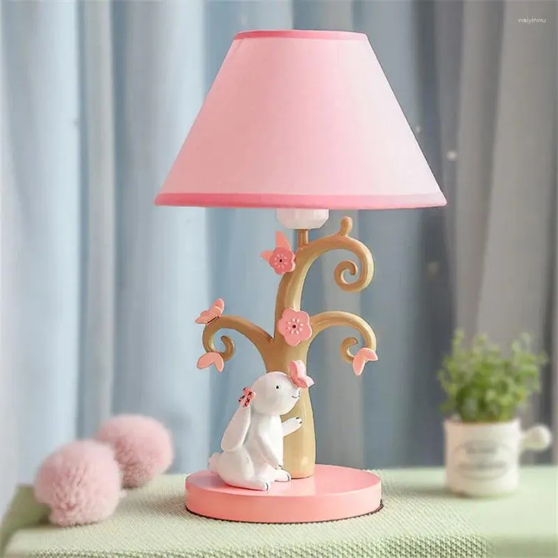 Table Lamps Ins Sweet Style Fabric Resin Lamp Pink Girl Bedroom Deco Children Bedside Led Desk Stand Light Fixtures