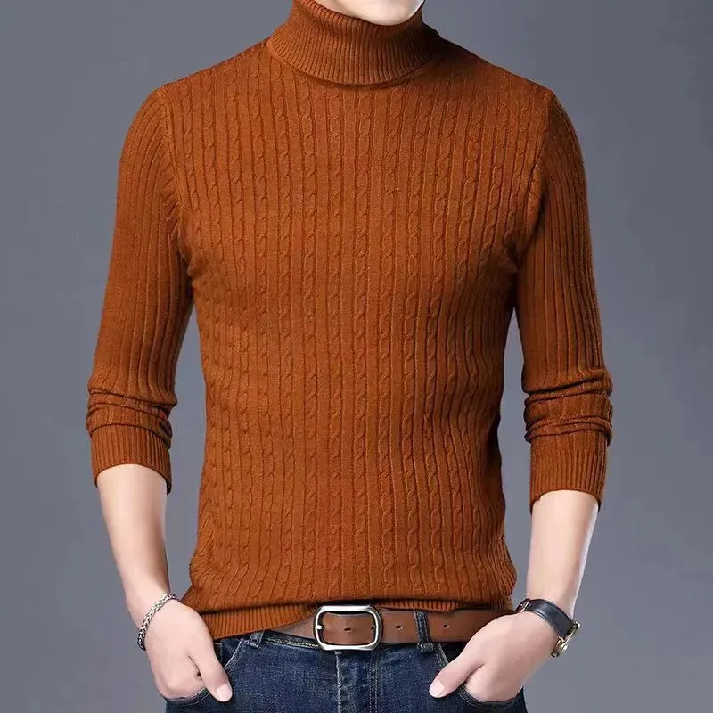 Herrtröjor Fashion Sticked For Men Winter Wool Turtleneck långärmad topp Slim High Neck Sweater Solid Color Clothing 231018