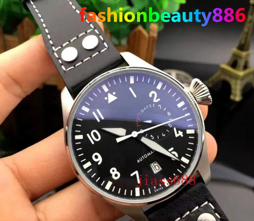 U1 AAA Lüks Tasarımcı Yeni Erkekler İzleyin Otomatik Mekanik Büyük Klasik Pilot Saatler 46mm Le Prince Sapphire Siyah Deri Kol saatleri Montre De Luxe