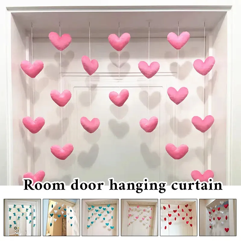 Cortina para meninas rosa em forma de coração, decoração de sala de estar, borla, divisor de cortina, quarto de menina, partiton doce com contas, valência de janela 231019