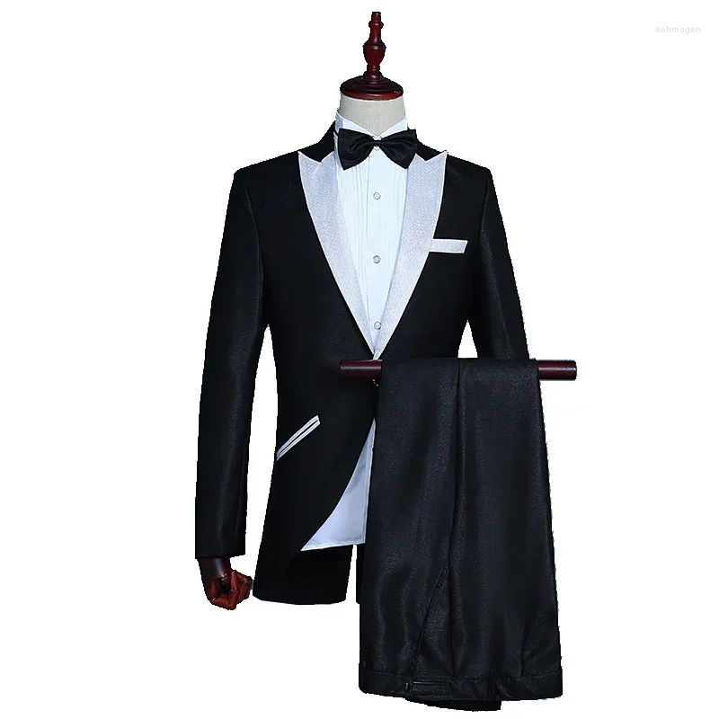 Garnitury męskie Tuxedo Suit wykonanie płaszcza dwuczęściowy zestaw jeden przycisk Długie czarne luksusowe mężczyźni ubranie szary swobodny