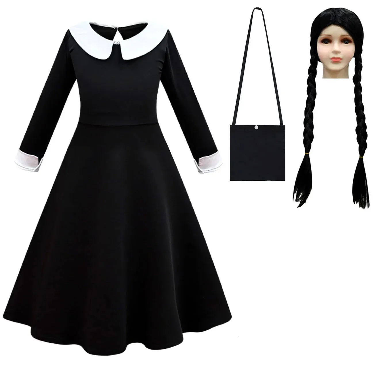 Girl's Dresses For Girls Wednesday Addams Cosplay Dress Costumes Black Gothic Dresses Children Clothes Halloween Party 231019